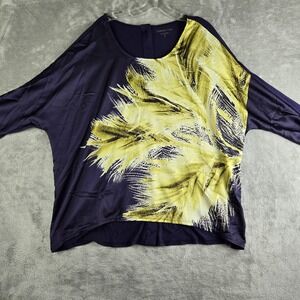 Coldwater Creek Top Womens 1X 18 Purple Yellow 3/4 Sleeve Tunic Button Down Back